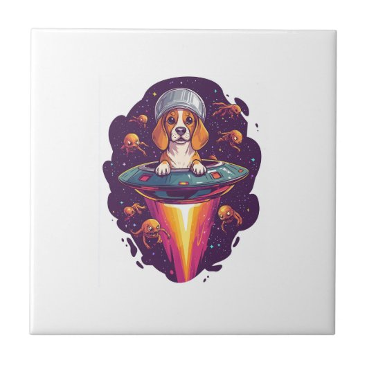 Beagle � Intergalaktisches Hunde-Treffen Fliese (Vorderseite)