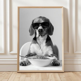 Beagle isst Pasta Wandkunst, Spaghetti Druck, Bla Poster