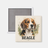 Beagle-Jagdhund-Porträt Premium-Kunstwerk Magnet (Vorderseite/Rückseite)