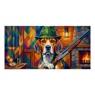 Beagle Jäger Pop Art – Moderner Jagdhund Poster
