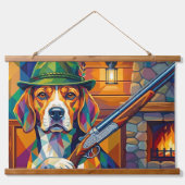 Beagle Jäger Pop Art – Moderner Jagdhund Wandteppich Mit Holzrahmen (Vorne)