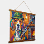 Beagle Jäger Pop Art – Moderner Jagdhund Wandteppich Mit Holzrahmen (Gewinkelt)