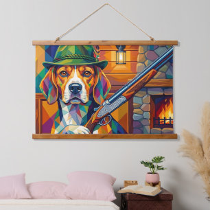 Beagle Jäger Pop Art – Moderner Jagdhund Wandteppich Mit Holzrahmen