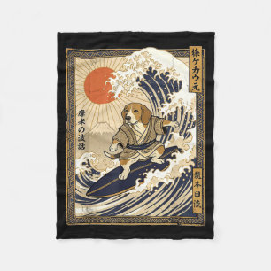 Beagle japanischer Surfer Kanagawa-Welle lustiger  Fleecedecke