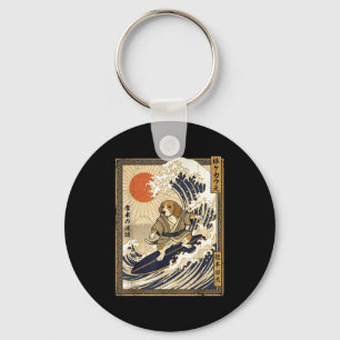 Beagle japanisches Surfen Kanagawa Welle lustiger  Schlüsselanhänger