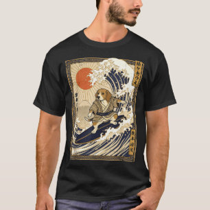 Beagle japanisches Surfen Kanagawa Welle lustiger  T-Shirt
