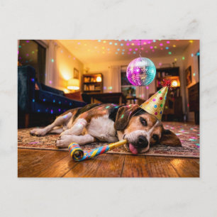 Beagle Kater nach Silvesterparty Postkarte