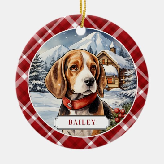 Beagle Keramik Circle Ornament (Vorne)
