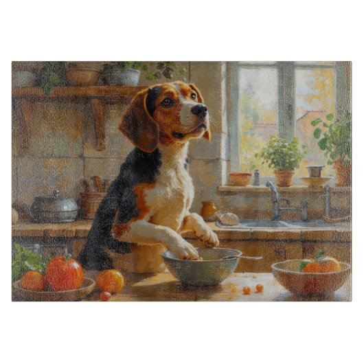 Beagle kocht in der Küche Schneidebrett (Vorderseite)