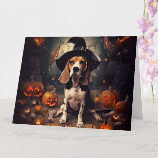 Beagle-Kürbisse Halloween Gruselig Karte (Orchidee)