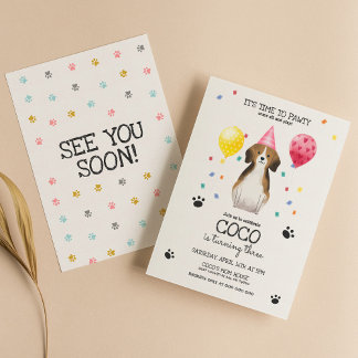 Beagle Lasse Pawty Dog Welpe Geburtstag Pink Einladung