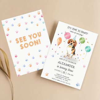 Beagle Lasse Pawty Dog Welppy Birthday Blue Einladung