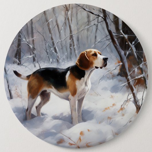 Beagle lässt es Weihnachten schneien Button (Vorderseite)