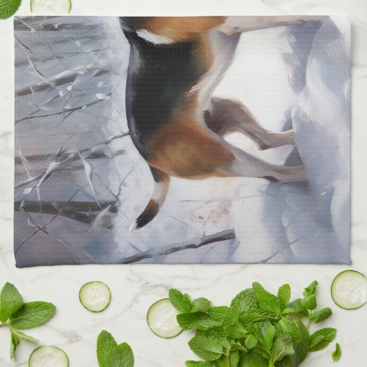 Beagle lässt es Weihnachten schneien Geschirrtuch (Gefaltet)