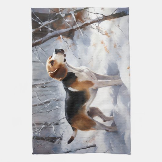 Beagle lässt es Weihnachten schneien Geschirrtuch (Vertikal)