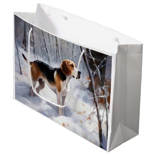 Beagle lässt es Weihnachten schneien Große Geschenktüte (Vorderseite Schrägansicht)