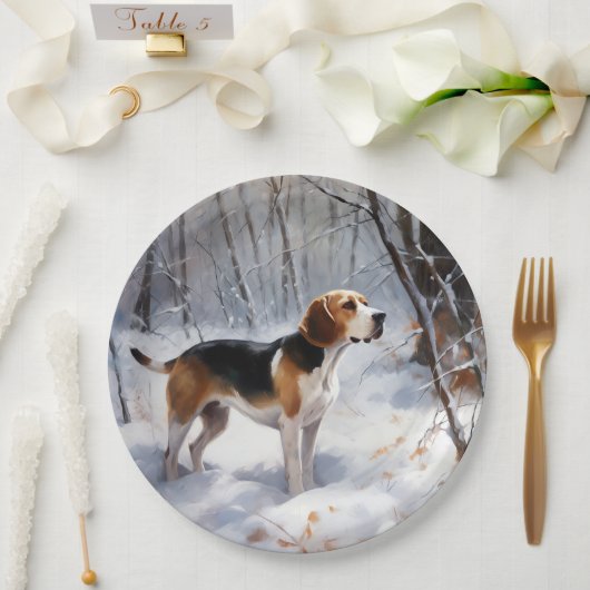 Beagle lässt es Weihnachten schneien Pappteller (Hochzeit)