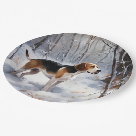 Beagle lässt es Weihnachten schneien Pappteller (Schrägansicht)