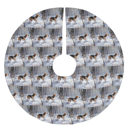 Beagle lässt es Weihnachten schneien Polyester Weihnachtsbaumdecke (Vorderseite)