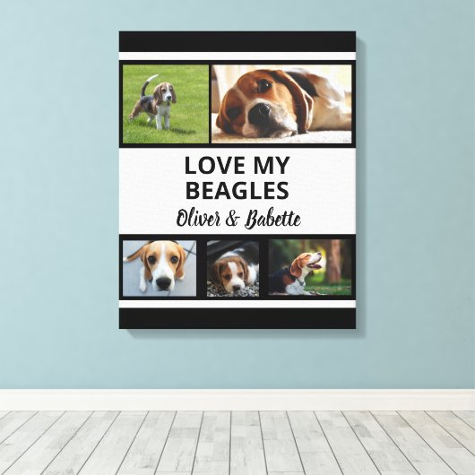 Beagle liebt individuelle Welpen- und Hundefotocol Leinwanddruck (Insitu (Holzboden))