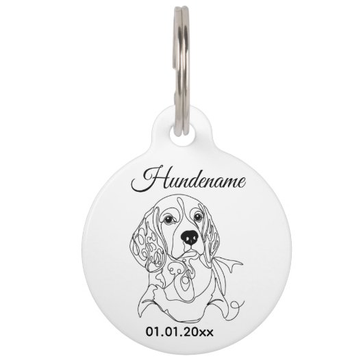 Beagle Line Art Personalized Tag Haustiermarke (Vorderseite)