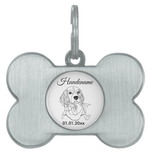 Beagle Line Art Personalized Tag Tiermarke (Vorderseite)