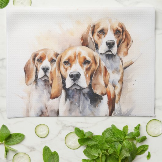 Beagle Lover's Wasserfarbenspiel Geschirrtuch (Gefaltet)