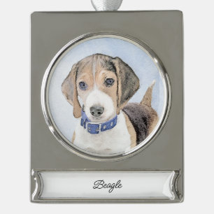 Beagle Malerei - Niedliche Original Hunde Kunst Banner-Ornament Silber