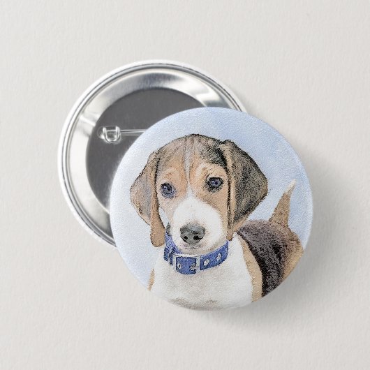 Beagle Malerei - Niedliche Original Hunde Kunst Button (Vorne & Hinten)