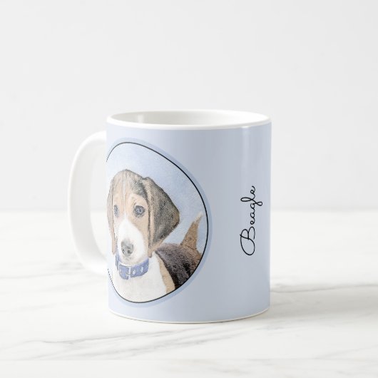 Beagle Malerei - Niedliche Original Hunde Kunst Kaffeetasse (Vorderseite Links)