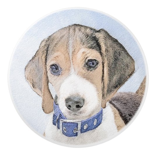 Beagle Malerei - Niedliche Original Hunde Kunst Keramikknauf (Vorderseite)