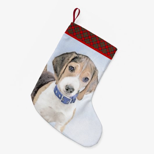 Beagle Malerei - Niedliche Original Hunde Kunst Kleiner Weihnachtsstrumpf (Vorderansicht (hängend))