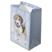 Beagle Malerei - Niedliche Original Hunde Kunst Mittlere Geschenktüte (Rückseite Schrägansicht)