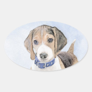 Beagle Malerei - Niedliche Original Hunde Kunst Ovaler Aufkleber
