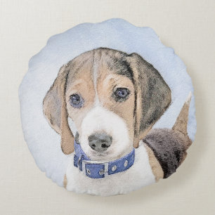 Beagle Malerei - Niedliche Original Hunde Kunst Rundes Kissen
