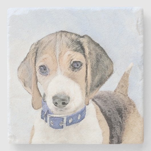 Beagle Malerei - Niedliche Original Hunde Kunst Steinuntersetzer (Vorderseite)