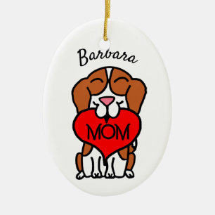 Beagle Mama Herz Hand gezogen Keramik Ornament