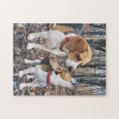 Beagle-Mama u. Welpe im Holz Puzzle (Horizontal)