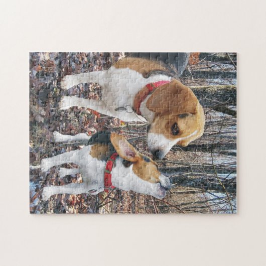 Beagle-Mama u. Welpe im Holz Puzzle (Horizontal)