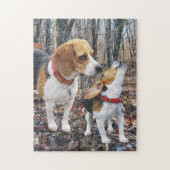 Beagle-Mama u. Welpe im Holz Puzzle (Vertikal)