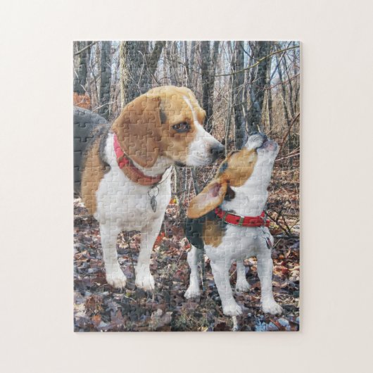 Beagle-Mama u. Welpe im Holz Puzzle (Vertikal)