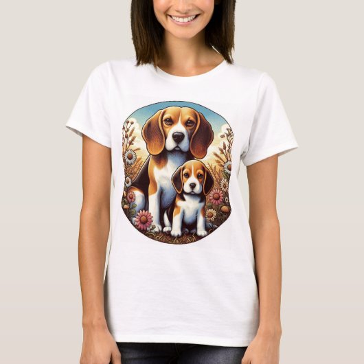 Beagle Mama und Pup 5000 2X T-Shirt (Vorderseite)