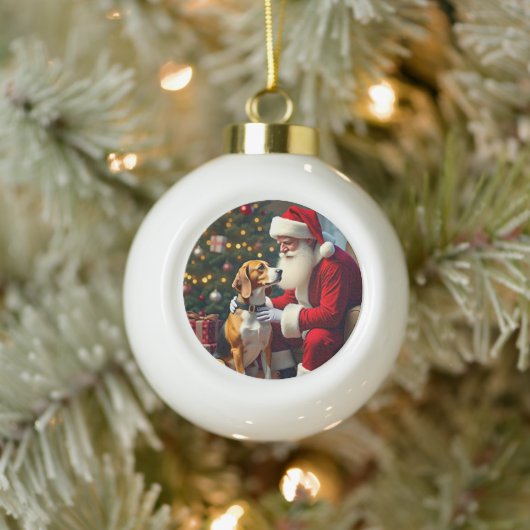 Beagle Meets Santa Christmas Painting Keramik Kugel-Ornament (Baum)