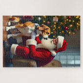 Beagle Meets Santa Christmas Painting Puzzle (Horizontal)