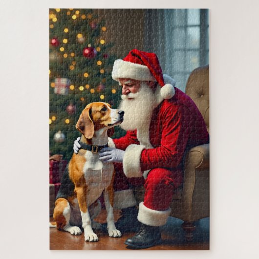 Beagle Meets Santa Christmas Painting Puzzle (Vertikal)