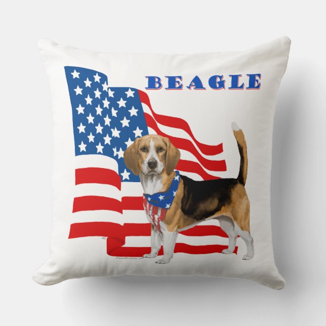 Beagle mit amerikanischer Flagge Kissen (Vorderseite)