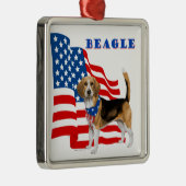 Beagle mit amerikanischer Flagge Silbernes Ornament (Rechts)