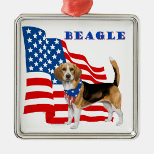 Beagle mit amerikanischer Flagge Silbernes Ornament