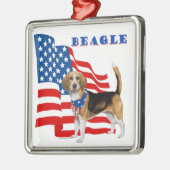 Beagle mit amerikanischer Flagge Silbernes Ornament (Links)