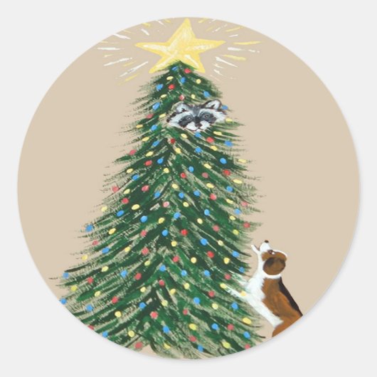 Beagle mit Baumkronen Runder Aufkleber (Vorderseite)